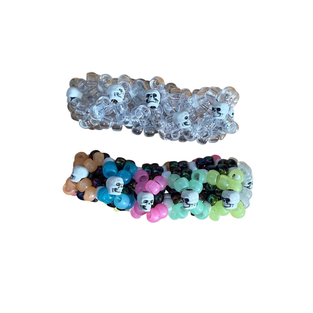 Handmade kandi cuff bracelets‎ skull beads set of 2